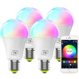 Smart WiFi Bulb No Hub Required, Dimmable Multicolor E27 A19 7W (60w Equivalent) RGBCW LED Smart Light, Compatible with Alexa Google Home