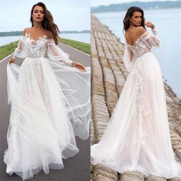 aline 3dfloral applique wedding dress long sleeve sweep train bridal dress sexy bcakless tiered skirts custom made bridal gowns