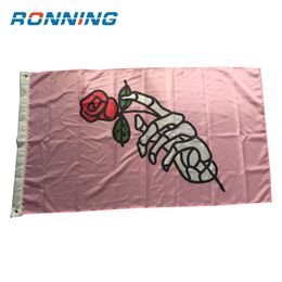 150x90cm 3X5FT Custom Pink Rose Flag Hanging Advertising Digital Printing Polyester , flags and banners, from professional supplier