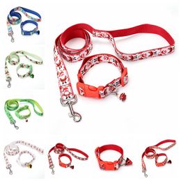 2.5*120cm Dog Harness Leashes collar set with bell Christams Printed Adjustable Pet Puppy Cat Animals Leash Necklace Tie Collar XD22728