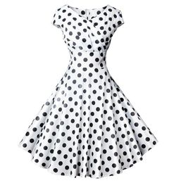White Polka Dot Women Summer Dress Robe Pin Up Retro 50s Vintage Rockabilly Swing Dresses Floral Slim Elegant Party Dress