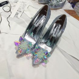 Scintillante tacco a spillo cristalli scarpe da sposa per la sposa in rilievo designer di lusso tacchi Cenerentola pompe punta a punta strass nuziale269t