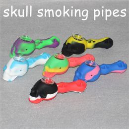 Colourful Skull Silicone Tobacco Pipe Portable Unbreakable Bongs Hookah Silicon Smoking WaterPipes Washable Smoke Pipes