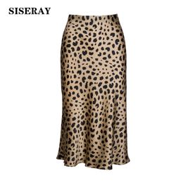 Hot Sale High Waist Leopard Midi Skirt Female Hidden Elasticized Waistband Silk Satin Skirts Slip Style Animal Print Skirt Women LY191202