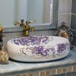 Oval Shape Artistic hand maded hand painted ceramic porcelain wash basin lavabo sink Bathroom sink bathroom sink manufacturer