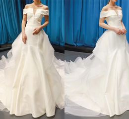 White Berta Wedding Dresses Detachable Train Off Shoulder Satin Tulle Open Back Beach Wedding Dress Boho Bridal Gowns Plus Size Long