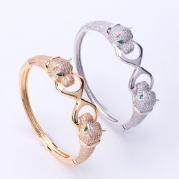 Exquisite Fashion Wedding Bracelets Luxury Animals Bangles Tide Double Cheetah Head Bangles Gold Silver Bracelet Jewelry Lover Gift