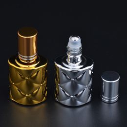 10ml UV Glass Refillable Perfume Bottle With Steel Metal Roller Essential Oils Bottles Golden Silver Colour