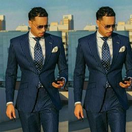 Fashion Stripe Men Tuxedos Groom Wedding Suits Two Button Best Man Wear Slim Fit Prom Party Blazer Jacket (Jacket+Pants)