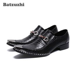 Batzuzhi Italian Type Men Shoes Fashion Iron Toe Black Leather Dress Shoes Men Chaussures Hommes Party and Wedding Shoes Male!