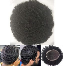 Afro Curl 360 Wave Afro Toupee Full Lace Toupee Men Hair Wig Men Hairpieces Brazilian Virgin Human Hair Replacement for Black Men