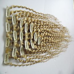 Kinky Curly Clip In Human Hair Extensions 8pcs/set blond hair 100g Clips In Brazilian Human Hair Extensions