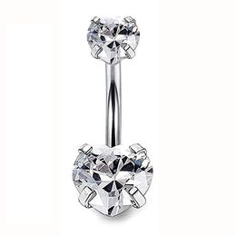 Love Heart Zircon Crystal Body Jewellery Stainless Steel Rhinestone Navel & Bell Button Piercing Rings for Women Gift Silver Colour