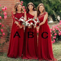 Burgundy Lace Appliqued Chiffon Bridesmaid Dresses A-line Plus Size Formal Prom Evening Gown Long Maid Of Honor Dress