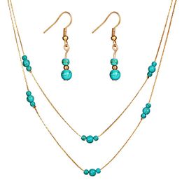 2-color European and American retro Jewellery set Round Turquoise gem multi-layer Necklace Earring Set, female Wholesale sales