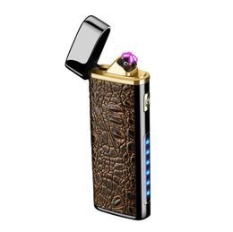 Colourful Leather Grain Zinc Alloy USB Charging Lighter LED Illumination Flashlight Multifunction Portable For Cigarette Tobacco Smoking DHL