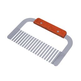 Wavy Crinkle Cutter Vegetable Dough French Fry Slicer Stainless Steel Blade Wooden Handle Chip Chopper Knife