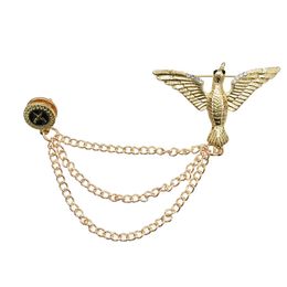 Gold Silver Alloy Bird Brooches Coat Pins Collar Chain Women Men Suit Dress Accessories Party Jewellery