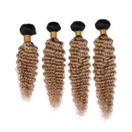 #1B/27 Honey Blonde Ombre Deep Wave Indian Virgin Human Hair 4Bundles Ombre Light Brown Human Hair Weaves Double Wefts Mixed Length