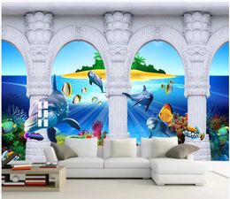 Custom photo murals wallpapers 3d mural wallpaper 3d Mediterranean Sea View Dolphin living room TV Sofa Background Wall papers