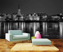 3d Bedroom Wallpaper Europe and America Black and White Water Building Home Decor Living Room Wall Covering Wall paper