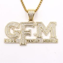 Hip Hop God Family Money Diamond Combination Bubble Letter Pendant Necklace Micro Cubic Zirconia Gold Colour Copper Pendant Necklace