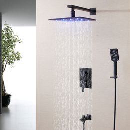 DULABRAHE Conjunto de torneira de chuveiro de banheiro 250X250 LED Cabeça de chuveiro sensível à temperatura e torneira misturadora de banho