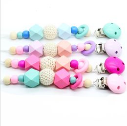 Baby Clip Chain Holder Wood Beaded Pacifier Soother Nipple Teether Dummy Strap Chain