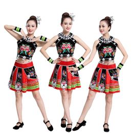 Women's Hmong Miao costume Traditional Asian dress thailand style dancing apparel ethnic clothing colorful festival stage wear