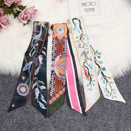 Taro Card Double Layer Double-sided Printing Twill Silk Tie Bag Handle Silk Scarf Slender Narrow Ribbon Scarf Female Scarf