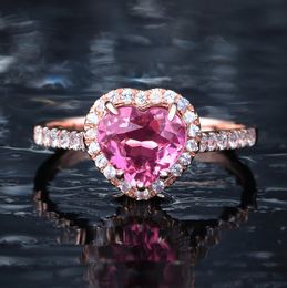 Temperament pink heart-shaped love simulation tourmaline color gem open ring female living ring