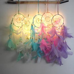 Dream Catcher Feather Hand Made Dreamcatcher With String Light Home Bedside Wall Hanging Decoration Cartoon Accessories CCA10388-B 30pcs