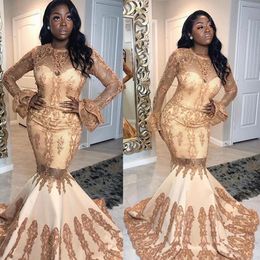 Plus Size African Mermaid Prom Dress 2019 Lace Beaded Long Sleeve Formal Evening Gowns Black Girls Party Dress Custom Made