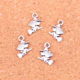 181pcs Charms cute witch riding broomstick halloween Antique Silver Plated Pendants Making DIY Handmade Tibetan Silver Jewellery 16*12mm