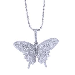 Iced Out Butterfly Wings Pendant Necklace With Cuban Chain Gold Silver Colour Hip Hop Charm Chain Jewellery For Men Gift
