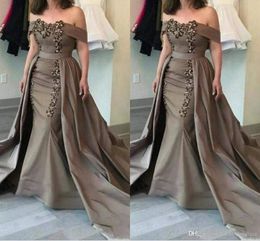 New Mermaid Mother Of The Bride Dresses Detachable Train Off-Shoulder Sequins Appliques Dresses Formal Evening Dress Gowns