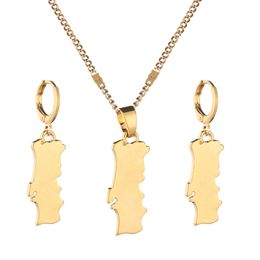 Gold Color Portugal Map Pendant Necklace Earring Portuguese Map Charm Jewelry Sets Gift