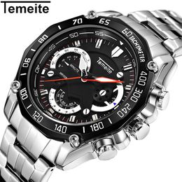 TEMEITE 2018 Mens Luxury Big Dial Watches Fashion Quartz Watch Male Clock Date Wristwatches Male Relogio