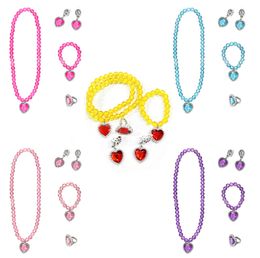 5 Colours Princess Queen Cosplay Accessories Jewellery Sets Necklaces Ring Eardrop Bracelet Set Presents for Girls Dress Up 5pcs/set M919