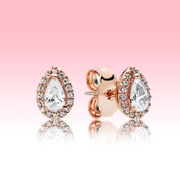 luxury designer Rose gold Teardrop Stud Earrings Women summer Jewelry with Original box for Pandora Real 925 Silver EARRING set