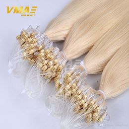 VMAE 100% Unprocessed Remy Virgin Natural Blonde Russian Peruvian Double Drawn Silky Straight Micro Loop Ring Human Hair Extensions