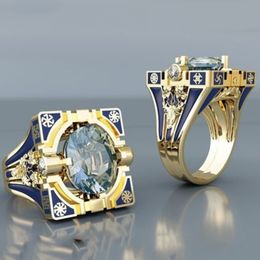 Fashion Geometric Square Shaped Gold Finger Rings Men Buddhism Chakra Henna Filled Round Zircon Stone Ring Indian Jewellery Z3P332