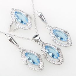 Silver 925 Costume Jewellery Sets Eyes Pendant Necklace Rings Earrings With Stones Women's Jewelery Set Free Gift Box