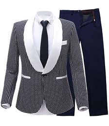 Classic Groomsmen Shawl White Lapel Groom Tuxedos One Button Men Suits Wedding/Prom/Dinner Best Man Blazer ( Jacket+Pants+Tie ) A791