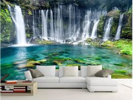 HD green landscape simple beautiful waterfall background wall modern living room wallpapers
