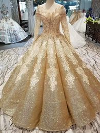 Gold Sequins Ball Gown Wedding Dress Luxyry Dubai Afraic Appliques Tassels Formal Bridal Gown Plus Size Vestido De Noiva Custom Made