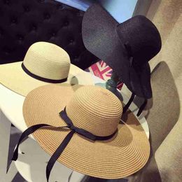 2019 New Fashion Summer Beach Hat Bow Outdoor Travel Female Hat Foldable Large Floppy Hats Straw Hat Wholesale Wide Brim Hats