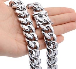 12mm Men's Cuban chain faucet buckle silver necklace stainless steel titanium steel encryption plating white steel