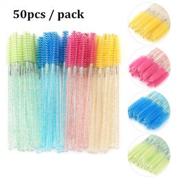 50Pcs Disposable Crystal Eyelash Brushes Mascara Wands Applicator Grafting Eyelashes Curling Comb Beauty Makeup Brush Tools