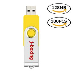 Yellow Rotating USB Flash Drives 100 Lots 128MB Swivel USB 2.0 Metal Thumb Pen Drives Memory Sticks Storage for Computer Laptop Tablet